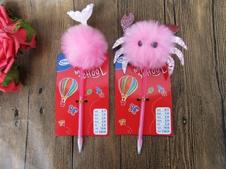 12Pcs Pink Cute Fluffy Crab Blue Ink Ballpoint Pen Stationery - Click Image to Close